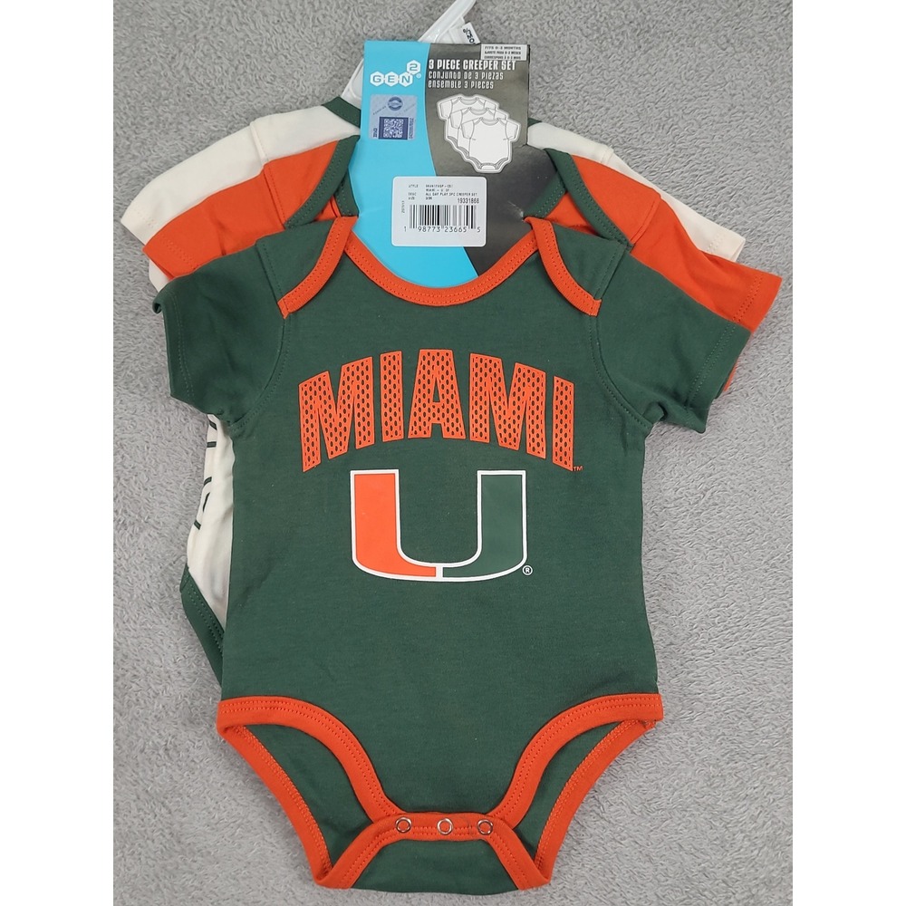 Gen2 Miami Hurricanes Baby Bodysuit Set 3 Pack 0-3 Months Green Orange 9K4N1FH6P